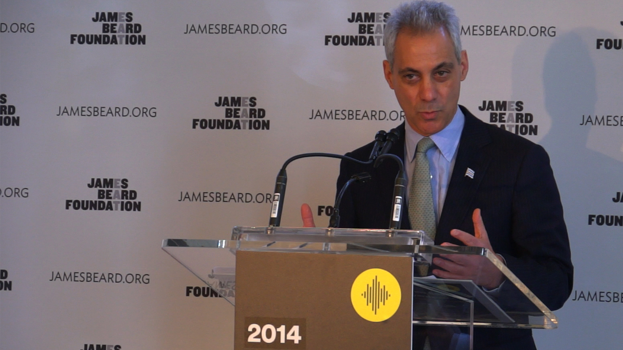 Online broadcast of Mayor Rahm Emanuel at the 2014 James Beard Awards Nomination Ceremony